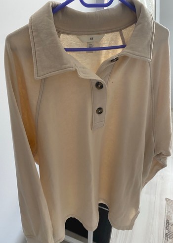 Bej Pamuklu Uzun Kollu Düğmeli Sweatshirt - Görsel 3