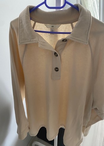 Bej Pamuklu Uzun Kollu Düğmeli Sweatshirt - Görsel 2