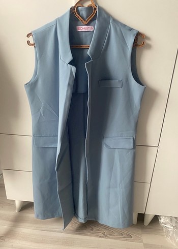 Düğmeli Mavi Kadın Yelek - Görsel 2