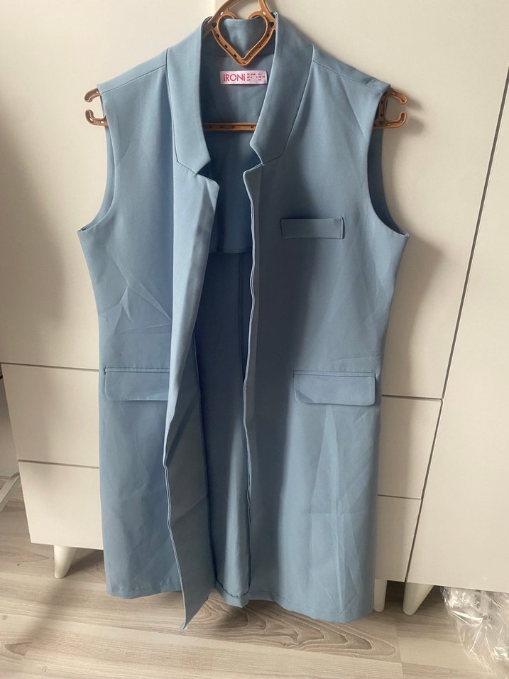 Düğmeli Mavi Kadın Yelek - Görsel 2