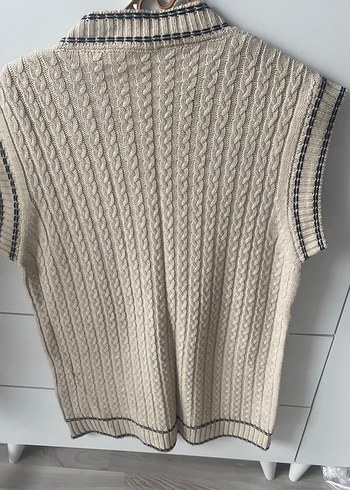 Bej V Yaka Örgü Kadın Süveter - Görsel 2