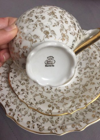 Bavari Altın Detaylı Beyaz Vintage Fincan ve Tabak Seti - Görsel 4