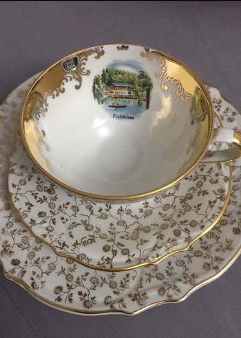 Bavari Altın Detaylı Beyaz Vintage Fincan ve Tabak Seti - Görsel 2