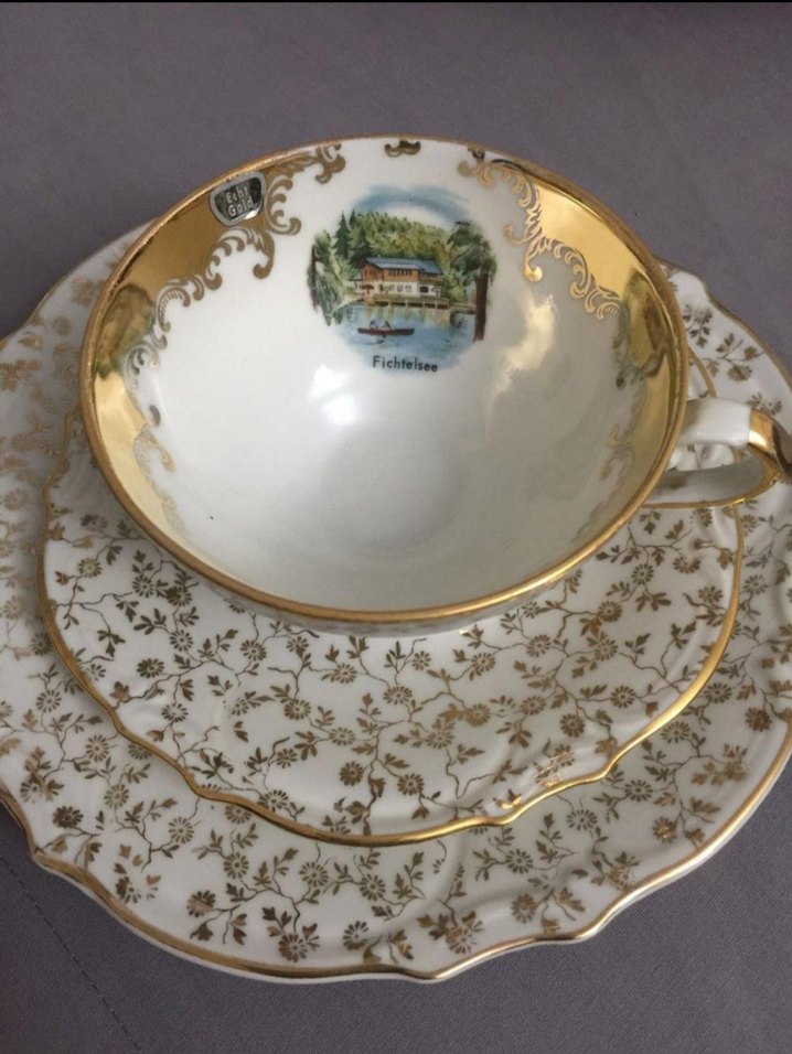 Bavari Altın Detaylı Beyaz Vintage Fincan ve Tabak Seti - Görsel 2