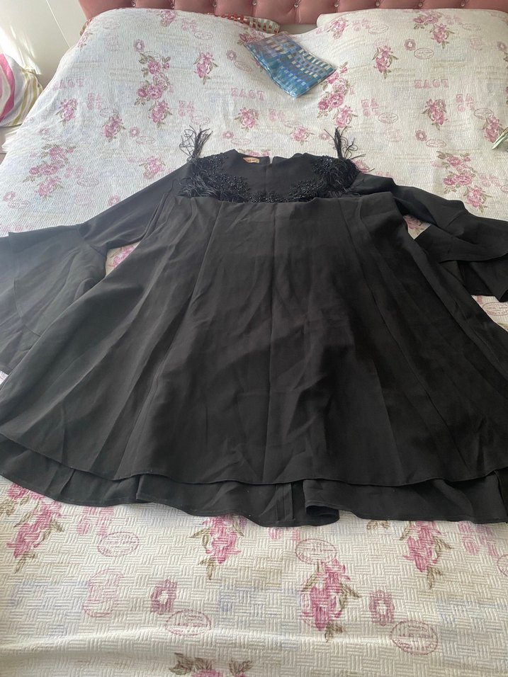 Uzun Siyah Kadın Gece Elbisesi - ip Detaylı - Görsel 3