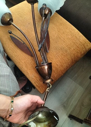 Bej Çiçek Desenli Sarkıt Lamba - Görsel 7