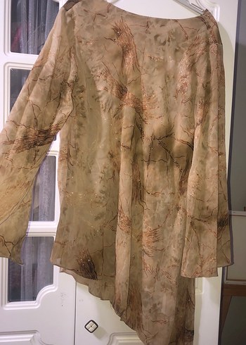 Bej Drapeli Uzun Kollu Salaş bluz - Görsel 2