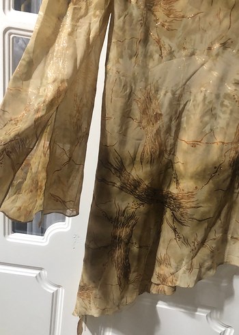 Bej Drapeli Uzun Kollu Salaş bluz - Görsel 3