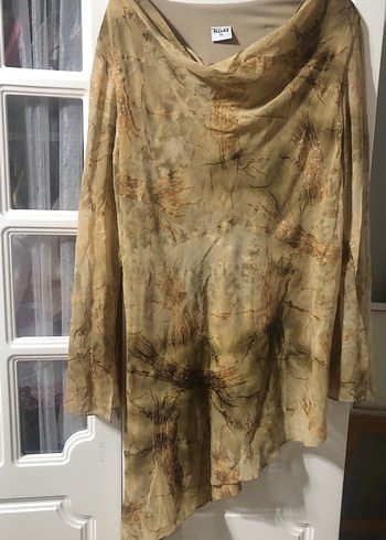 Bej Drapeli Uzun Kollu Salaş bluz - Görsel 4