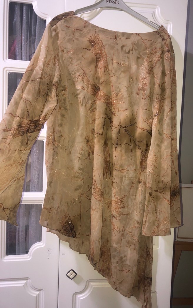 Bej Drapeli Uzun Kollu Salaş bluz - Görsel 2