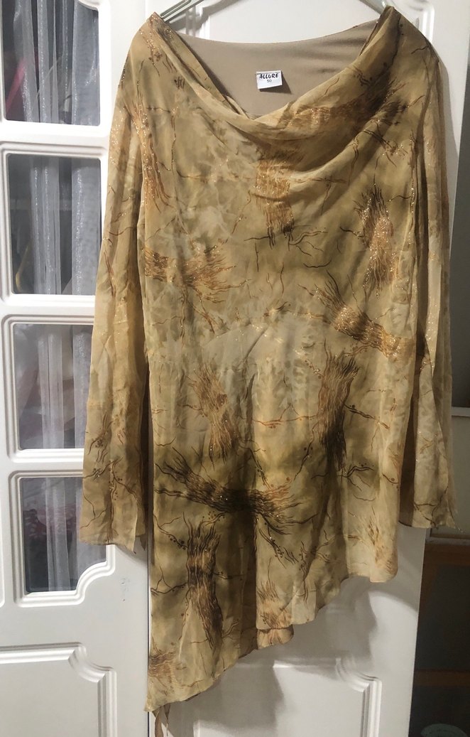 Bej Drapeli Uzun Kollu Salaş bluz - Görsel 4