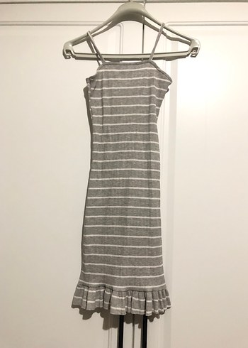 Gri Çizgili Mini Elbise