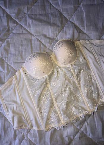 Vintage Dantelli Straplez Krem Büstiyer