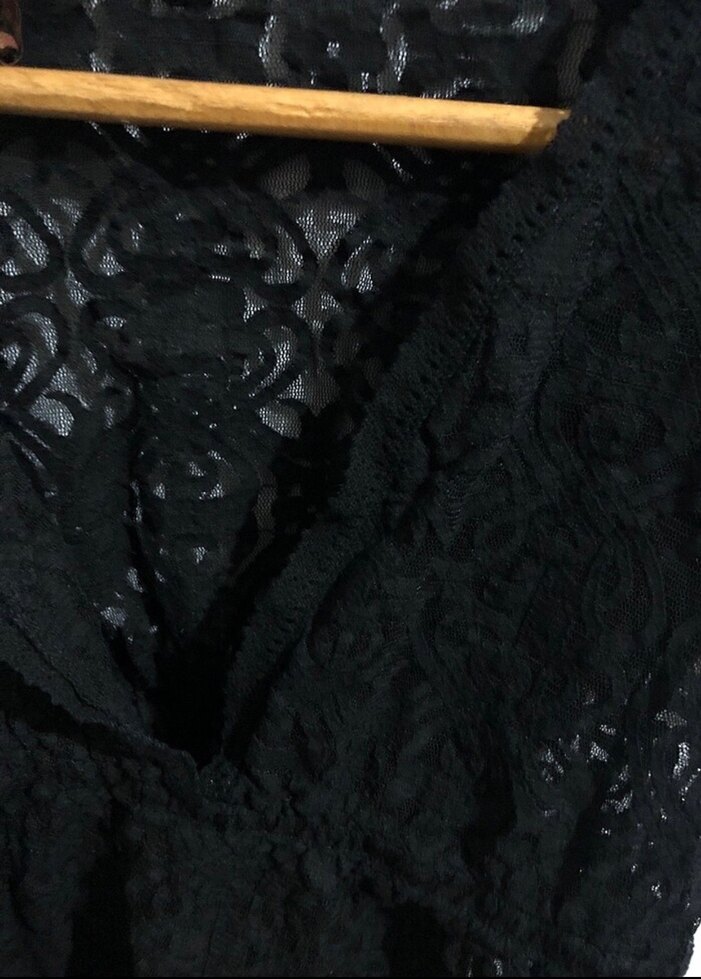Dantel Detaylı Siyah V Yaka Kadın Pareo Elbise - Görsel 4