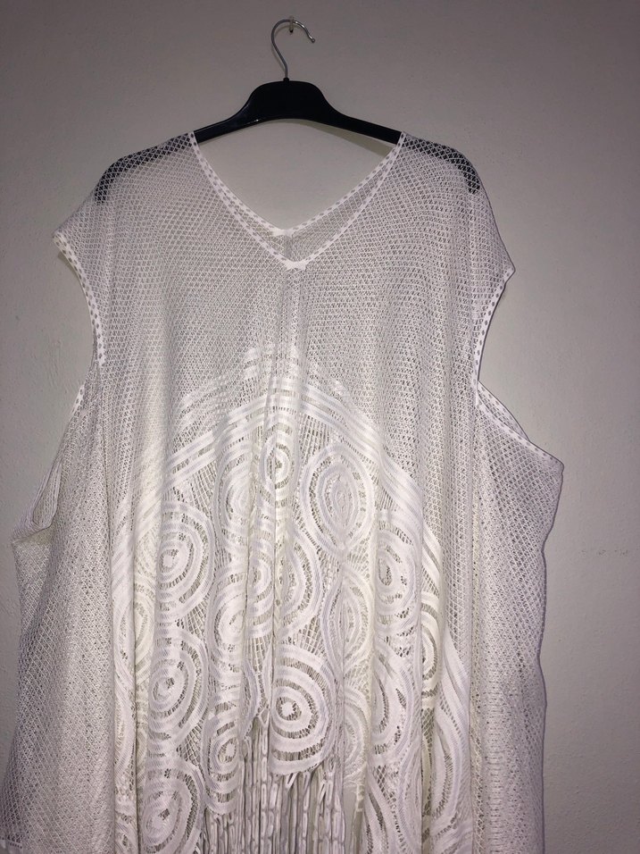 Dantel Detaylı Beyaz Bohem Pareo Panço - Görsel 2