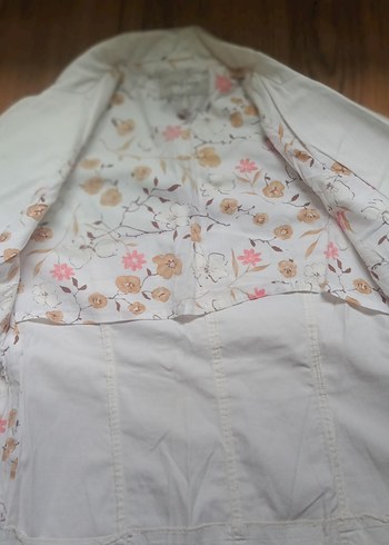 Beyaz Keten Düğmeli Kadın Blazer Ceket - Görsel 3