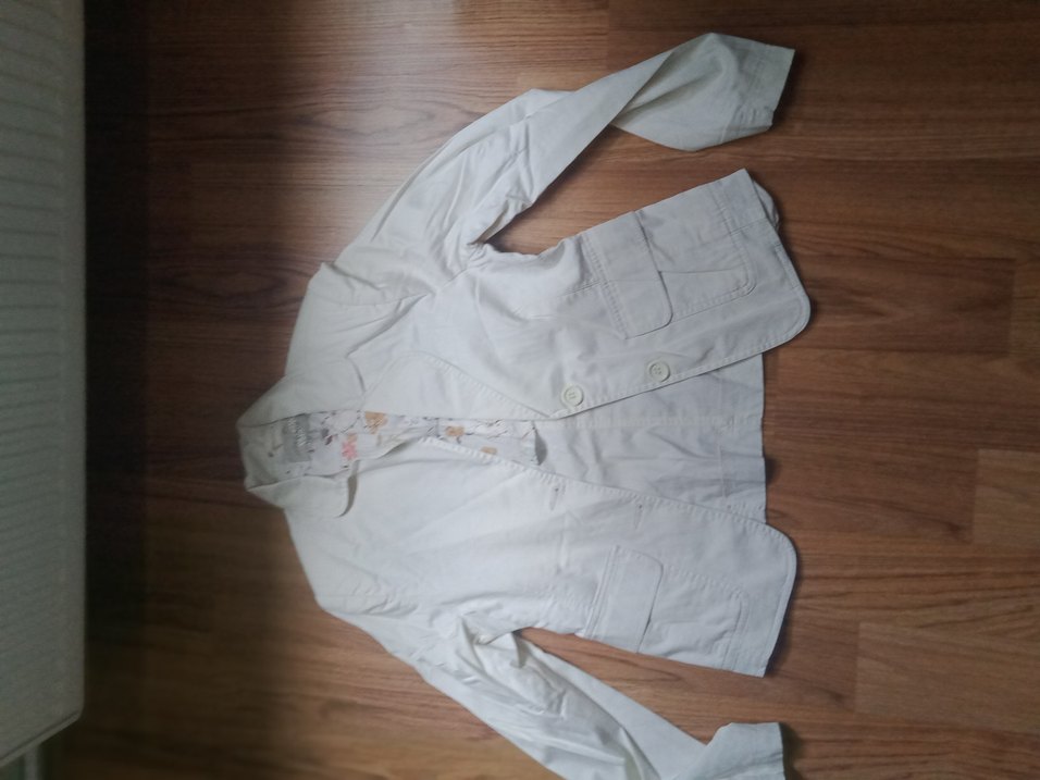 Beyaz Keten Düğmeli Kadın Blazer Ceket - Görsel 5