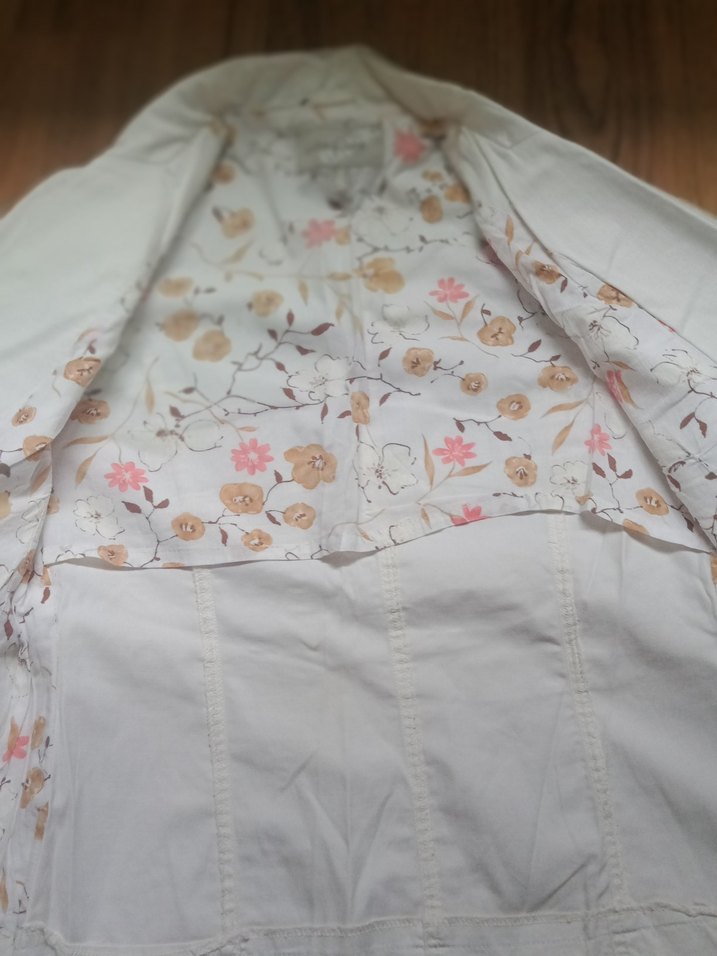 Beyaz Keten Düğmeli Kadın Blazer Ceket - Görsel 3