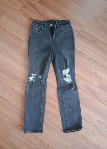 Gri Kadın Kot Pantolon Yırtık Detaylı - Görsel 4