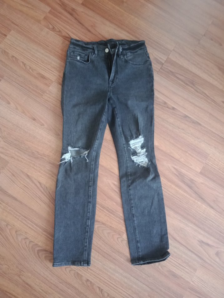 Gri Kadın Kot Pantolon Yırtık Detaylı - Görsel 4