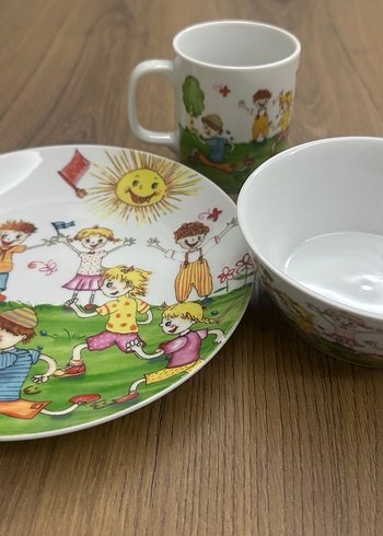  Beden Renkli Çocuk Temalı Kase, Tabak ve Bardak Seti