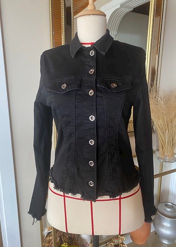 Düğmeli Siyah Kadın Denim Ceket