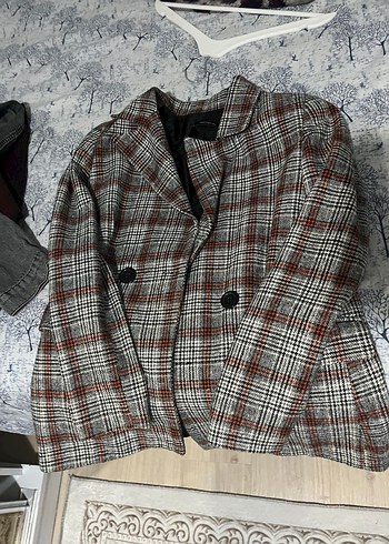 36 Beden Düğmeli Ekose Kadın Blazer