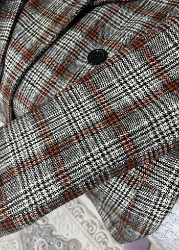 36 Beden kahverengi Renk Düğmeli Ekose Kadın Blazer