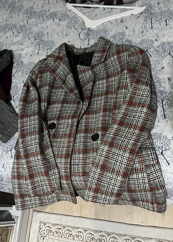 Düğmeli Ekose Kadın Blazer