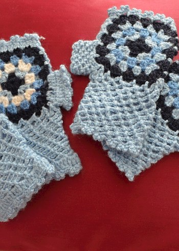 Bohem Tarzı Renkli Mavi Örgü Eldiven - Görsel 5