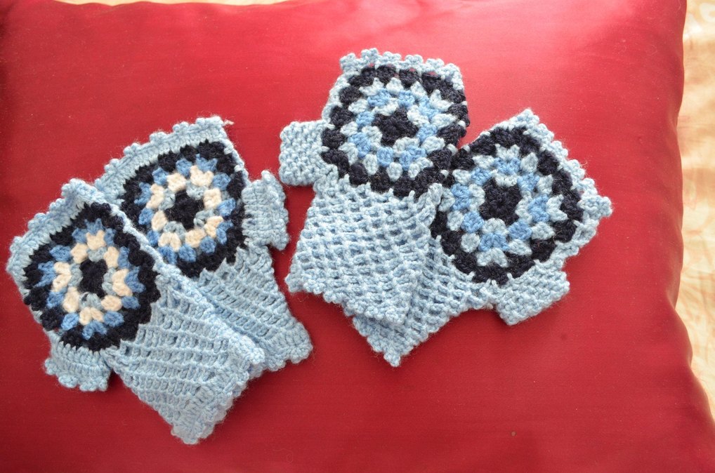 Bohem Tarzı Renkli Mavi Örgü Eldiven - Görsel 2