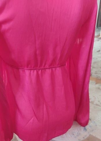 Pembe V Yaka Fırfırlı Uzun Kadın Bluz - Görsel 7