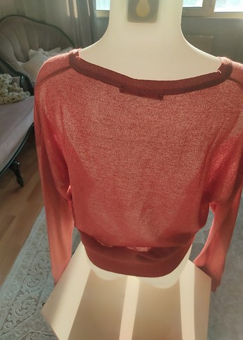 Kırmızı Parlak Örgü Kadın Kazak - Görsel 4