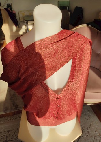 Kırmızı Parlak Örgü Kadın Kazak - Görsel 5