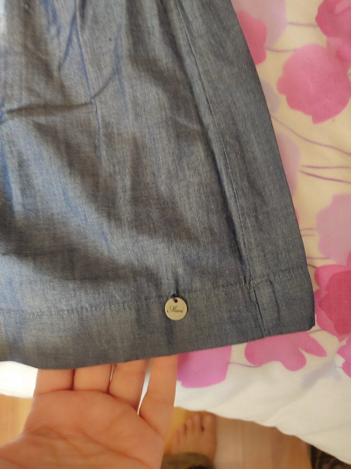 Nakışlı Düğmeli Kız Denim Elbise - Görsel 5