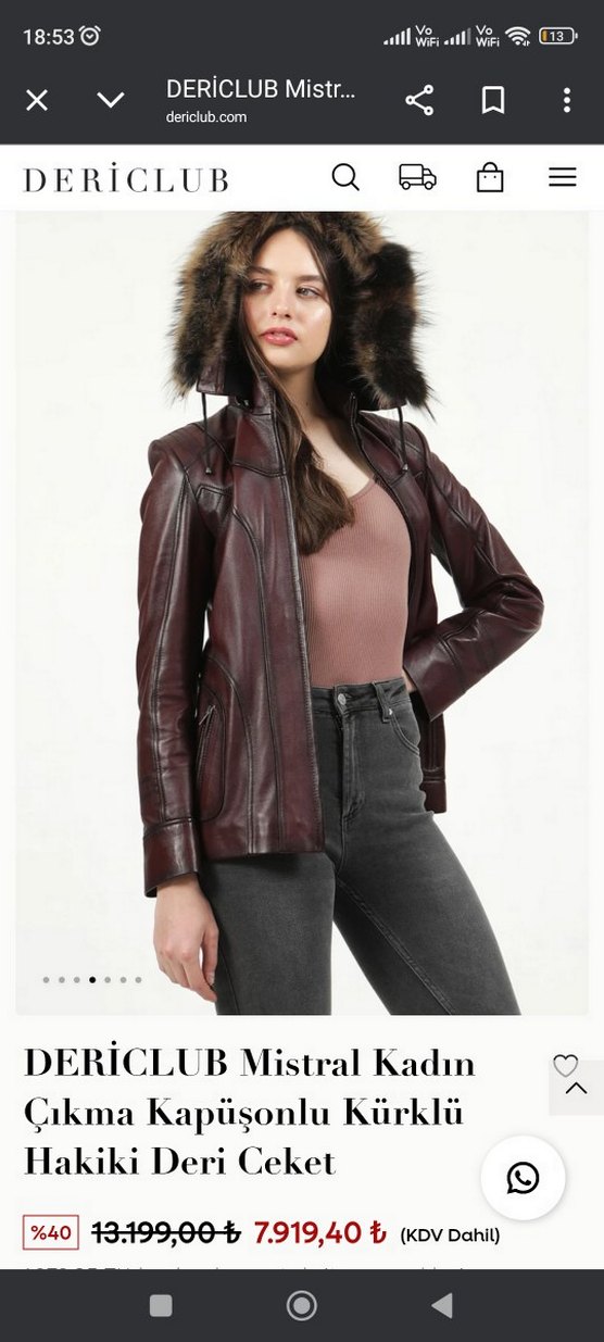 Bordo Deri Kürklü Kadın Biker Ceket - Görsel 2