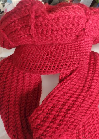 Kırmızı Örgü Kadın Şal - Görsel 3