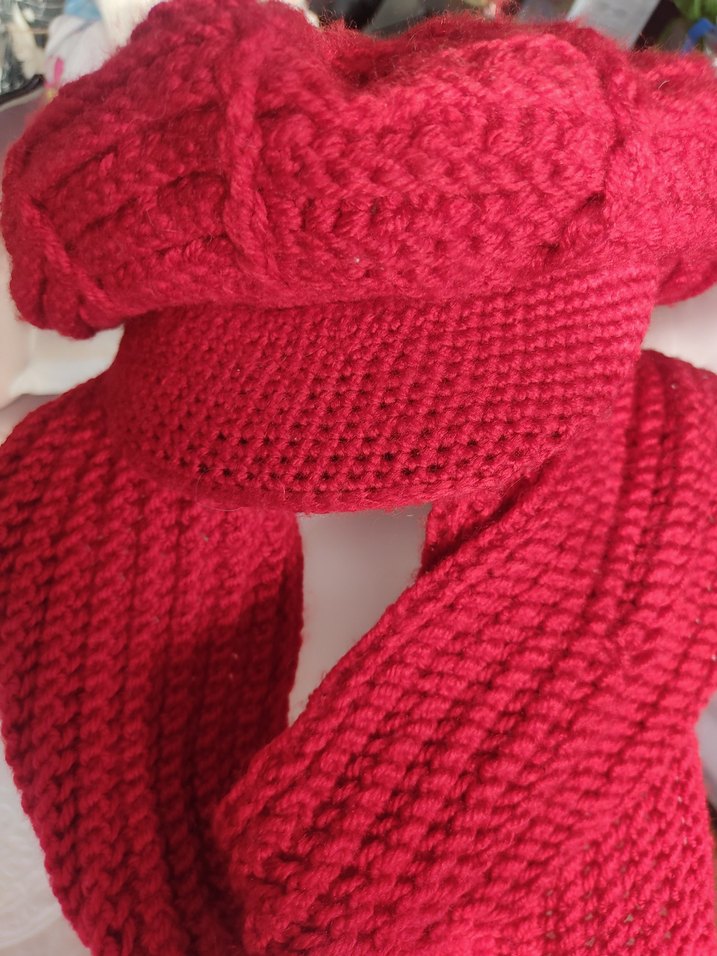 Kırmızı Örgü Kadın Şal - Görsel 3