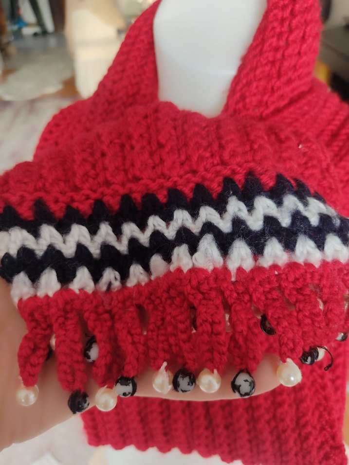 Kırmızı Örgü Kadın Şal - Görsel 2