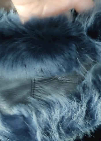 Mavi Süet Kürklü Uzun Kadın Yelek - Görsel 4