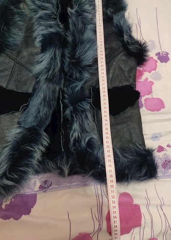 Mavi Süet Kürklü Uzun Kadın Yelek - Görsel 5