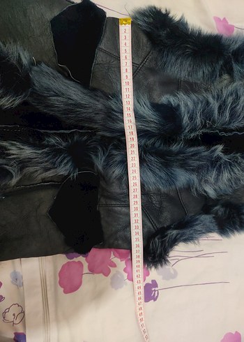 Mavi Süet Kürklü Uzun Kadın Yelek - Görsel 6