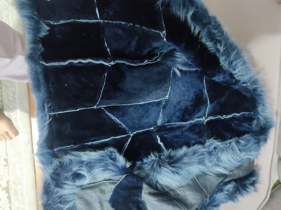 Mavi Süet Kürklü Uzun Kadın Yelek - Görsel 2