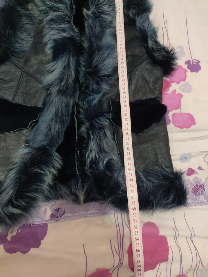 Mavi Süet Kürklü Uzun Kadın Yelek - Görsel 5