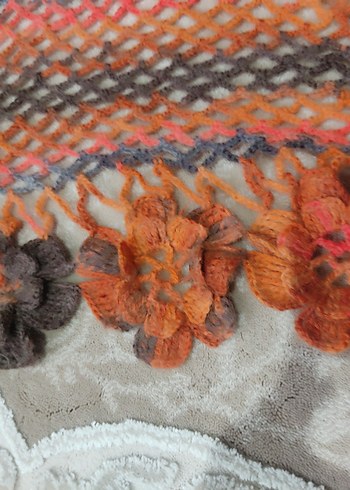 Çiçekli Çok Renkli Bohem Dantel Örgü Şal - Görsel 3