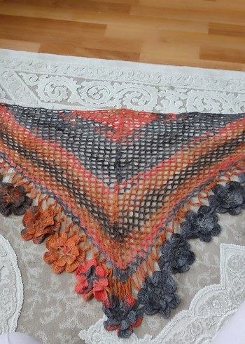 Çiçekli Çok Renkli Bohem Dantel Örgü Şal - Görsel 5