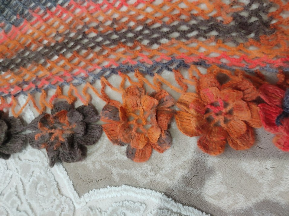 Çiçekli Çok Renkli Bohem Dantel Örgü Şal - Görsel 3