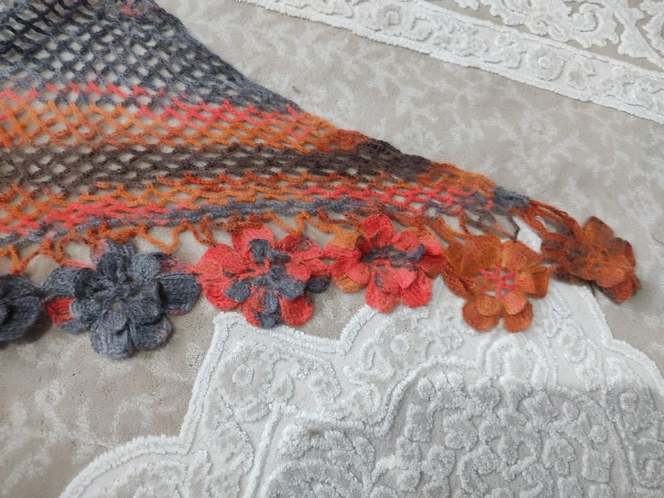 Çiçekli Çok Renkli Bohem Dantel Örgü Şal - Görsel 4