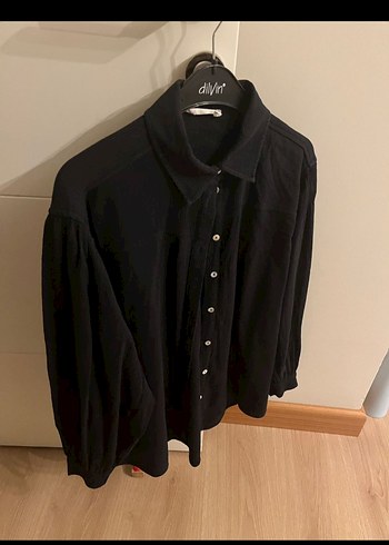 Suud Collection Siyah Keten, Uzun Kollu, Düğmeli Kadın Gömlek