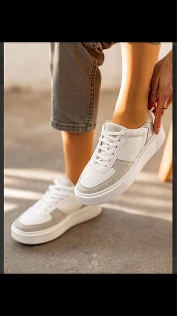 37 Beden Gri beyaz bayan sneaker ayakkabı